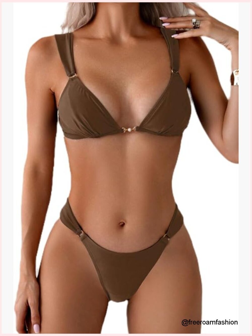 Medium 2-Piece Cheeky Bikini Set Tie Back Triangle Top Brazilian Swimsuit
